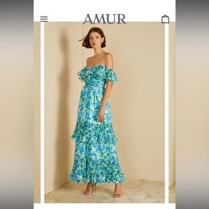 AMUR Blue and Green Floral Maxi Dress